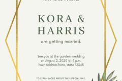 Gold and Green Bordered Geometric Floral Wedding Invitation - 1